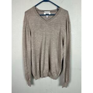 Joseph Abboud Men Extra Fine Merino Wool Beige Long Sleeve Knit Sweater Size XL